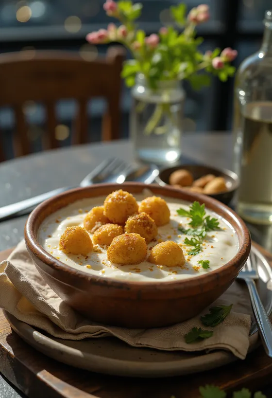 Boondi-raitaa tarjoiltuna, jogurttinen ja raikas kastike kurkulla ja mausteilla