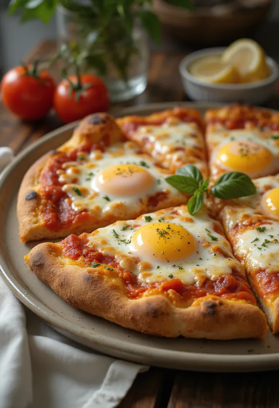 Pizza a Caballo paistetulla kananmunalla, paksulla pohjalla ja mozzarellalla