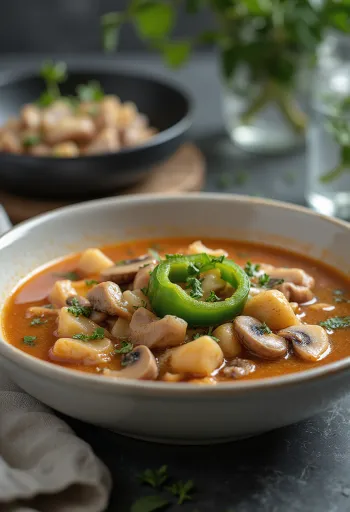 Bakonyin rosvokeittoa runsailla vihanneksilla ja savulihalla tarjoiltuna