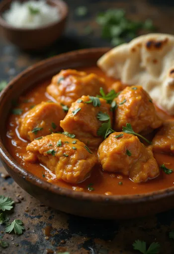 Kana Tikka Masala kermaisessa tomaattikastikkeessa, tuoreella korianterilla koristeltuna