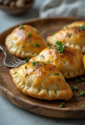 Sieniempanada kullanruskeassa taikinassa