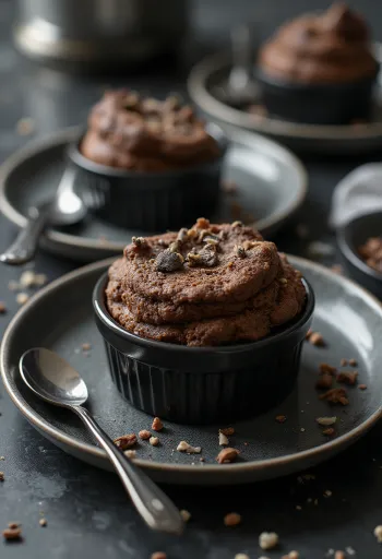 Tumma tryffeli-suklaakohokas tarjoiltuna