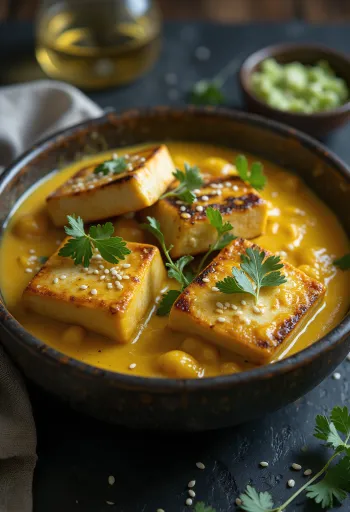Grillattu tofu tahini-currylla