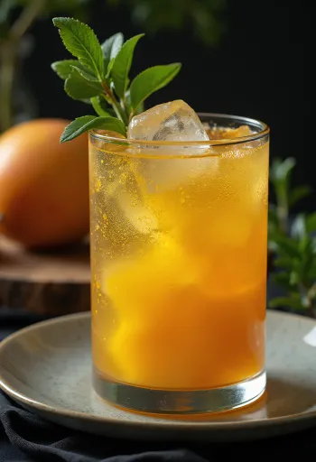 Australialainen mangosiideri lasissa limellä koristeltuna