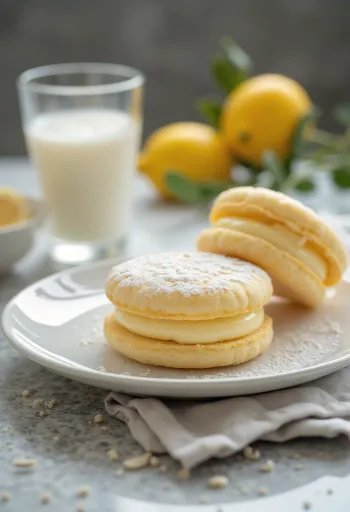 Sitruuna-vaniljalinzerit tarjoiltuna