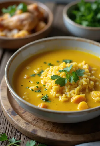 Mulligatawny-keitto kanalla tarjoiltuna