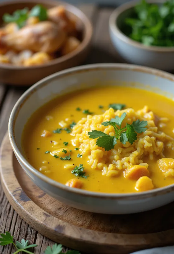Mulligatawny-keitto kanalla tarjoiltuna