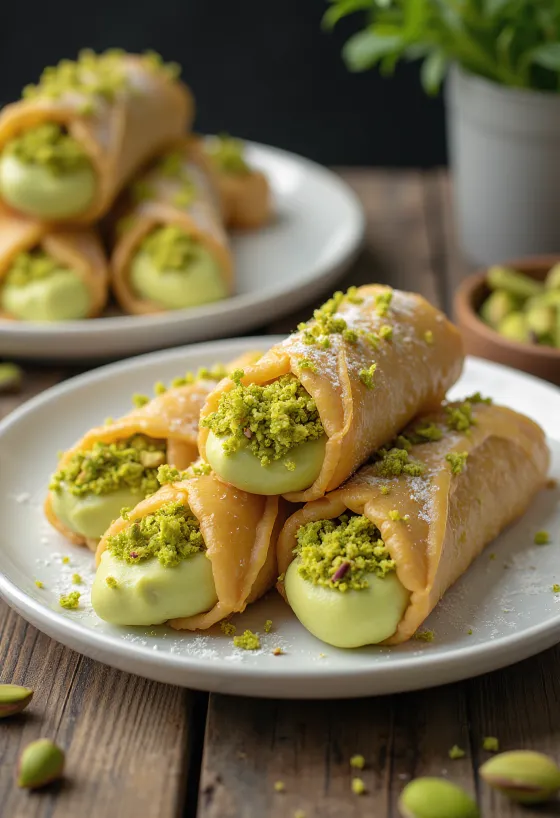 Pistaasicannoli tarjoiltuna