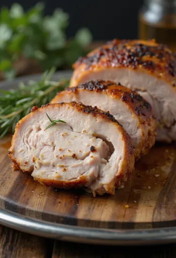 Savustettu villikalkkunan rinta tarjoiltuna grillattujen vihannesten kera.