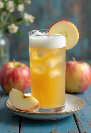 Tuorepuristettu omenamehu lasissa tarjoiltuna