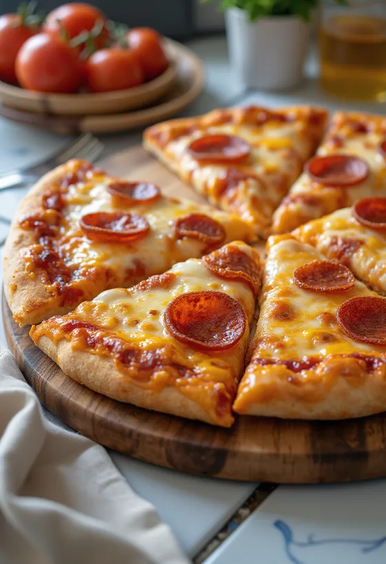 Extra juustoinen Pepperoni-pizza tarjoiltuna