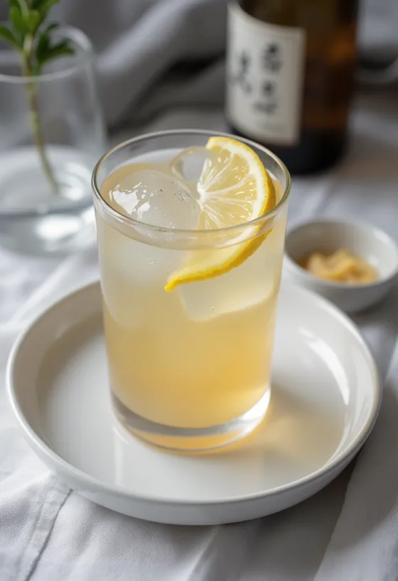 Japanilainen sake-siideri lasissa tarjoiltuna