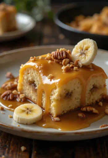 Karamelli-banaanikakku koristeltuna