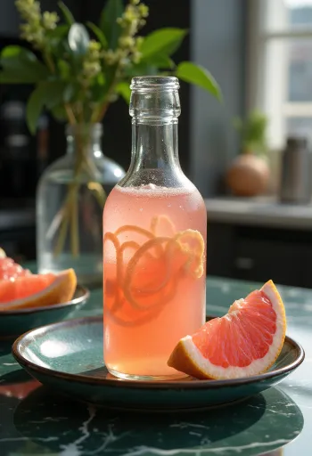 Probioottinen greippikombucha, raikas sitruksinen maku, siivilöity ja pullotettu