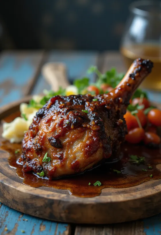 Savustettu BBQ-porsaanpotka rapealla nahalla
