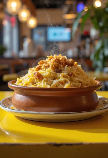 Klassinen Biryani kananlihalla, tarjoiltuna tuoreen korianterin kera