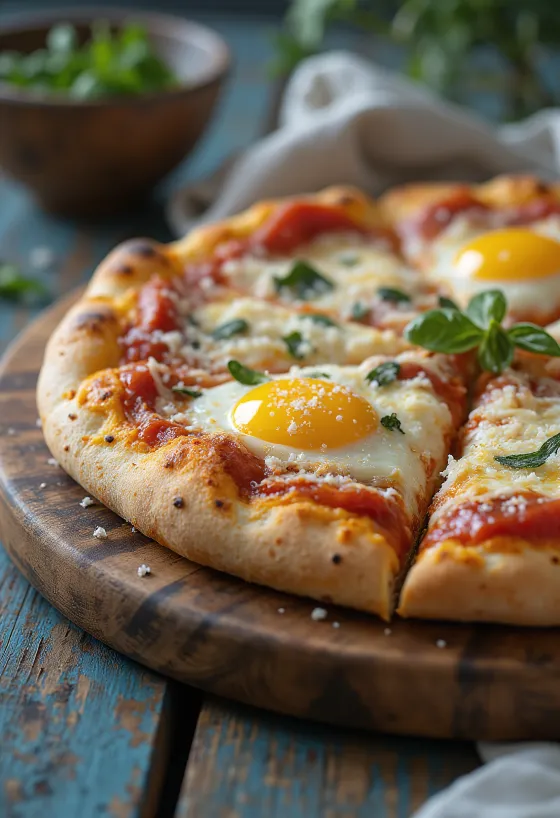 Pizza alla Parmigiana munakoisolla ja parmesaanilla