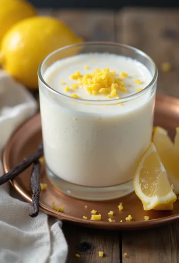 Probioottinen rahka-kefiiri laseissa, koristeltuna sitruunankuorella