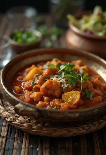 Perinteinen lammascurry värjättynä ratan jot -juurella