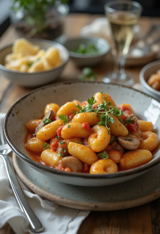 Kasvisgnocchi tarjoiltuna