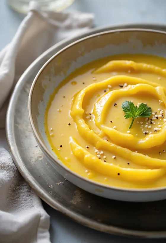 Curry-appelsiini-kerma-inkiväärikastike tarjoiltuna