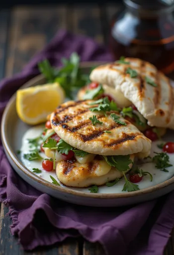 Halloumi-pita grillatulla juustolla ja tuoreilla vihanneksilla