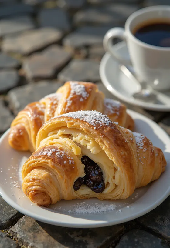 Kahvicroissant tarjoiltuna