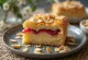 Bakewell tart mustikkahillolla, viipaleiksi leikattuna, mantelilla ripoteltuna