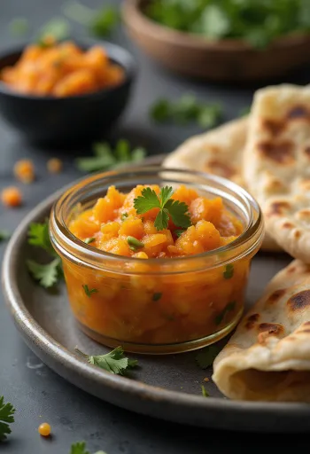 Porkkanachutney tuoreesta porkkanasta, mausteisilla ja rikkailla mauilla