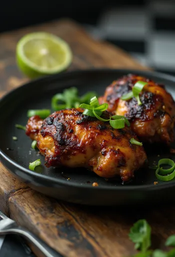 Mausteinen jerk-kana tarjoiltuna limen lohkojen kera