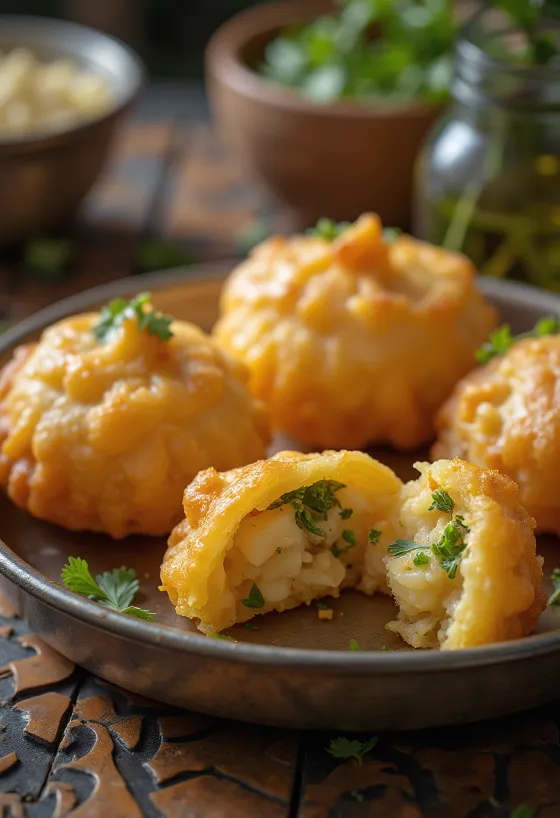 Kachori perunatäytteellä, intialainen ruoka rapeassa taikinassa