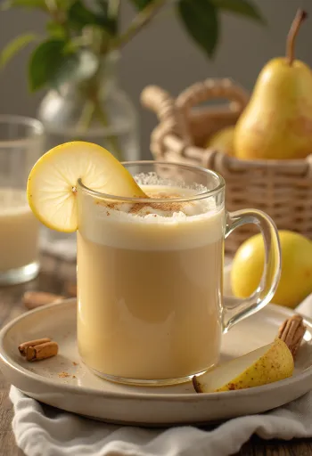 Päärynä-kermasiideri lasissa tarjoiltuna