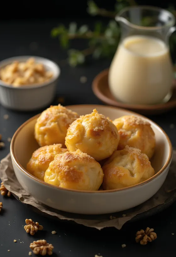 Perinteinen Aranygaluska vaniljakastikkeella, pähkinäkerroksilla ja kuohkealla taikinalla.