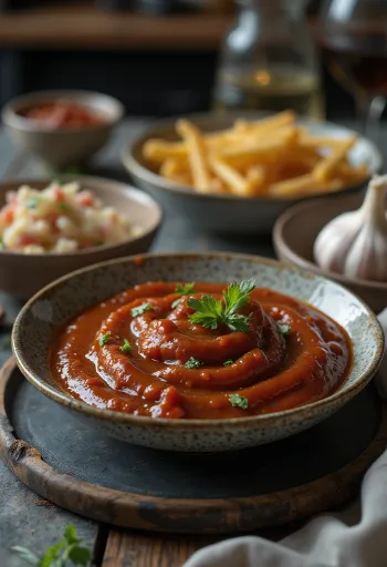 Savuvalkosipuli-barbequekastike tarjoiltuna