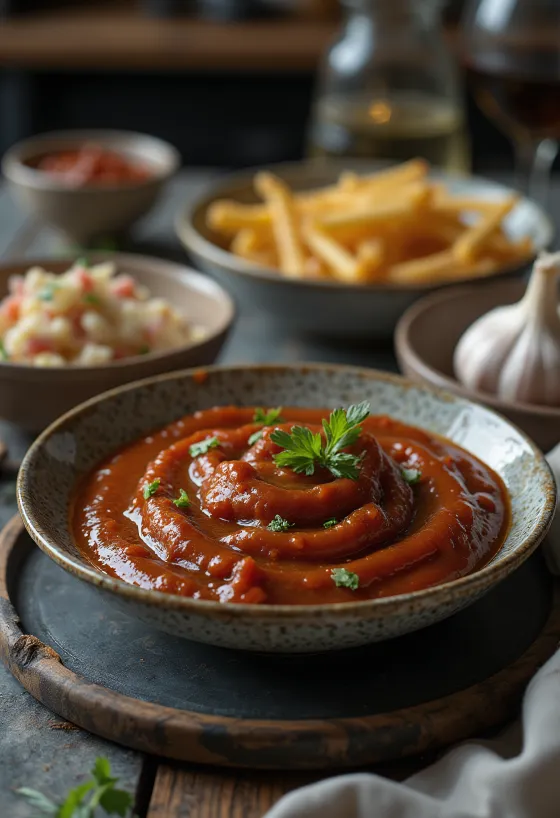 Savuvalkosipuli-barbequekastike tarjoiltuna