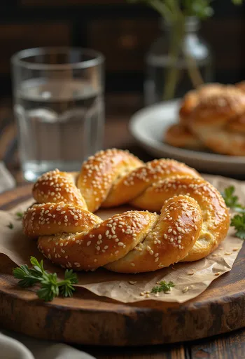 Klassinen simit tuoreeltaan paistetuilla, rapeilla, seesaminsiemenillä päällystetyillä taikinarenkailla