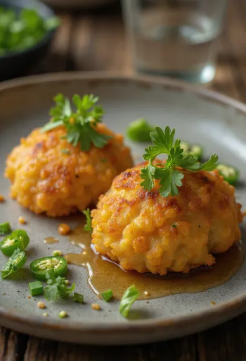 Rapeita linssimunkkeja tarjoiltuna chutneyn kera