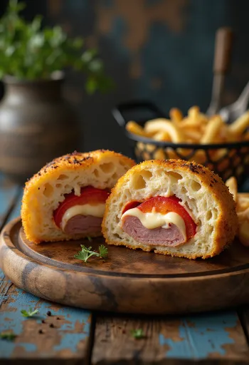 Cachopo paprikalla ja juustolla, täyteläisillä mauilla ja rapealla kuorrutteella tarjoiltuna