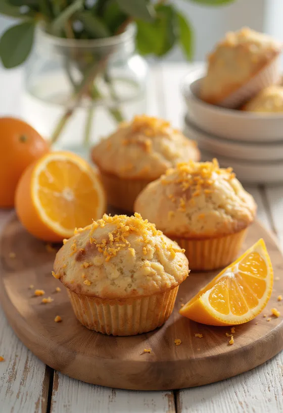 Kaneli-appelsiinimuffinit kullanruskeassa kattauksessa