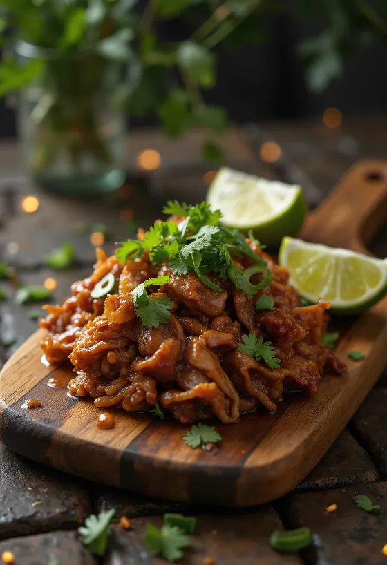 Kalua-possu BBQ-kastikkeella, tarjoiltuna tuoreella korianterilla ja kevätsipulilla