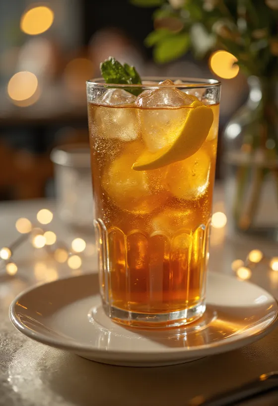 Long Island Iced Tea -cocktail sitruunaviipaleella koristeltuna