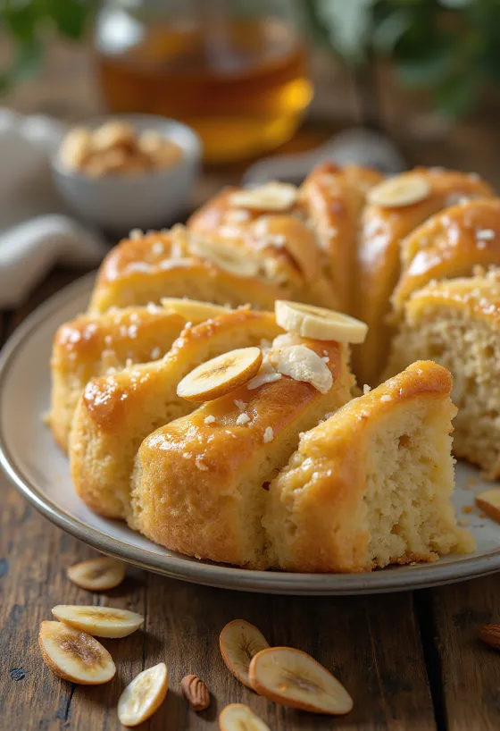 Hunaja-banaanikakku tarjoiltuna