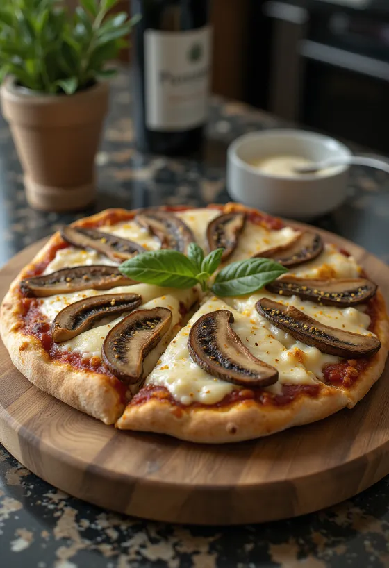 Herkkutattipizza tuoreella timjamilla ja parmesaanilla