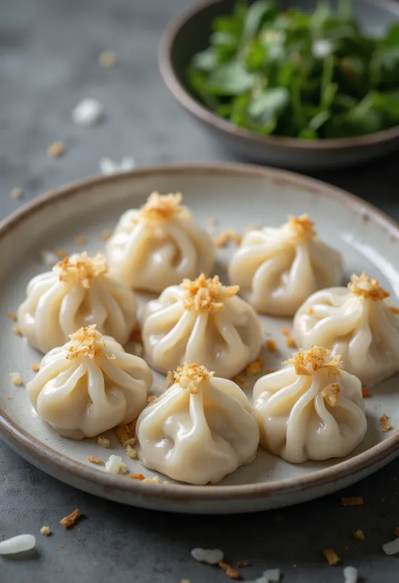Vietnamilainen riisijauhodumpling läpinäkyvällä, pehmeällä taikinalla