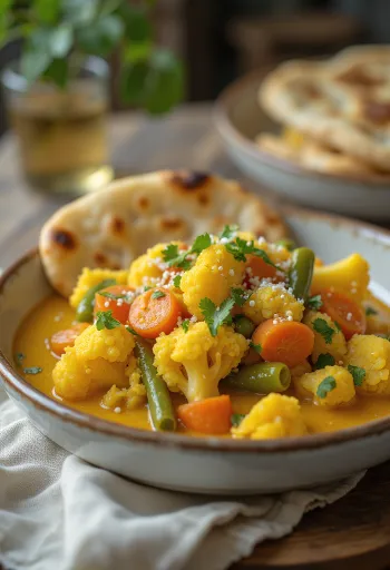 Höyrytetyt vihannekset currylla, kookosmaitoinen ruoka mausteilla