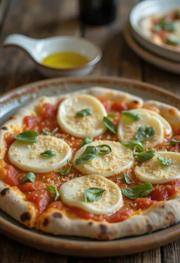 Pizza Cilentana mozzarella di Bufalalla ja provolone-juustolla