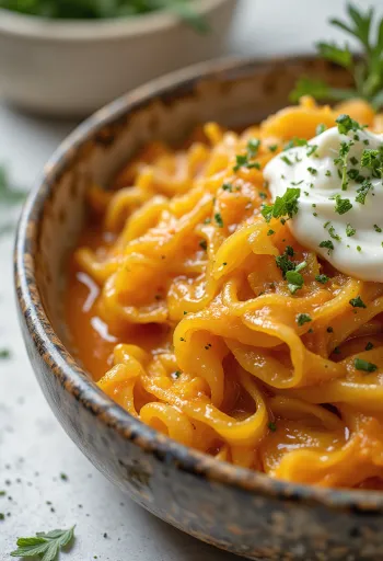 Vegaaninen hapankaalipata seitanilla tarjoiltuna