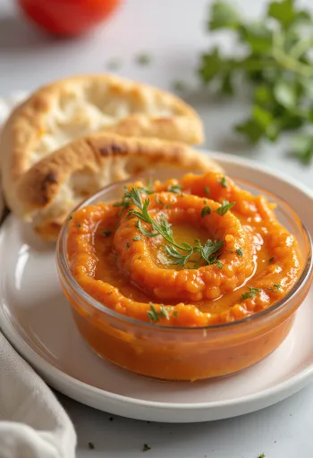 Ajvar persiljalla, mausteisella grillatulla paprikalla ja munakoisolla