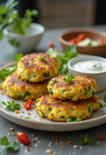 Kolokithokeftedes chilillä maustettuna, kasvispihvit tuoreilla yrteillä