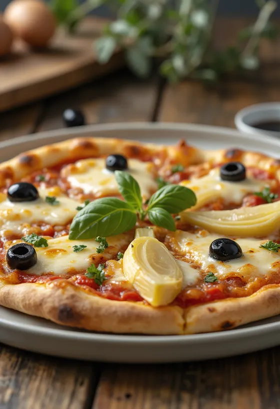 Pizza ai Carciofi e Olive latva-artisokalla ja oliiveilla